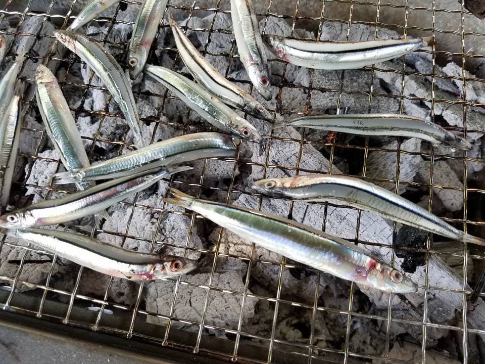 炭火で焼かれている魚